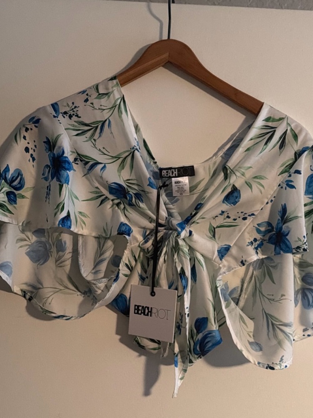 Beach Riot Blue & White Floral Tie-Front Crop Top size XS